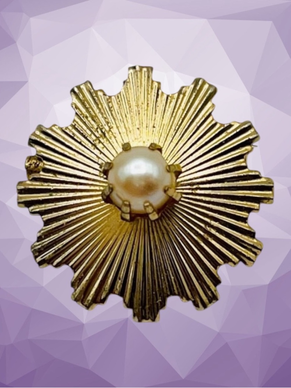 Darling Dainty Signed Coro Gold Tone Sunburst Brooch With Pearl Estate Pc - Picture 2 of 12